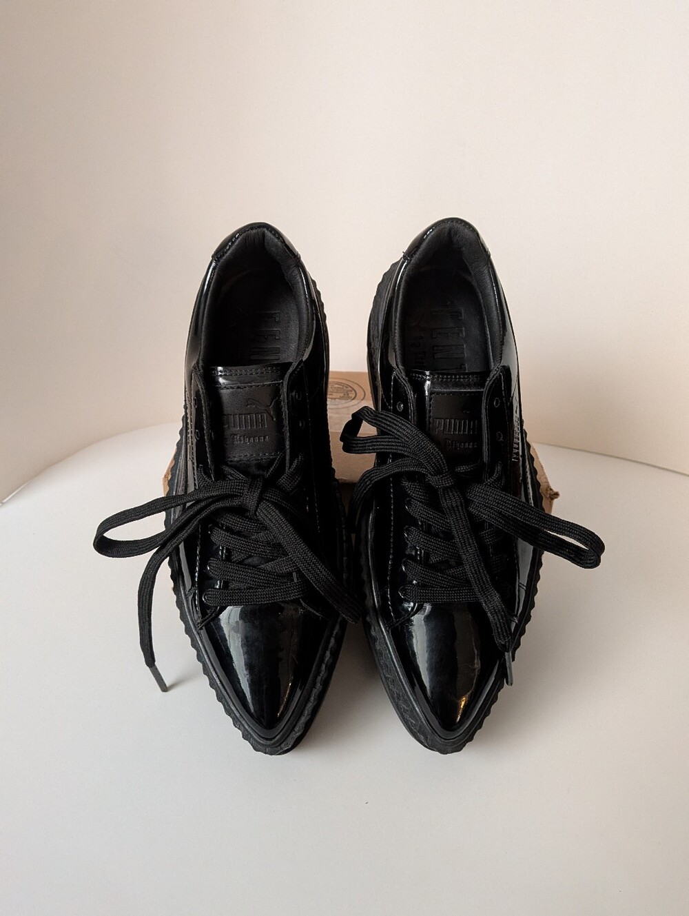 Fenty-Puma Black Patent Lace-Up Sneakers